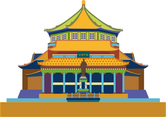 西安关帝庙矢量插画