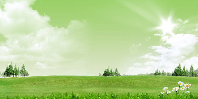 夏天绿色蓝天白云绿草地背景