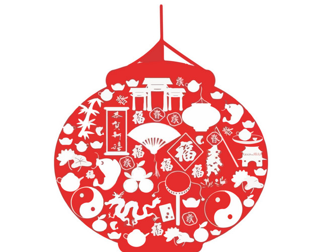 红色新春灯笼剪纸免抠素材