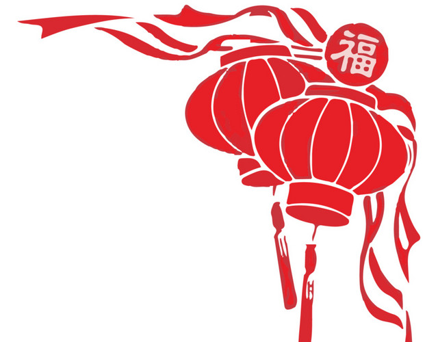 红色新春灯笼窗花剪纸边框免抠素材
