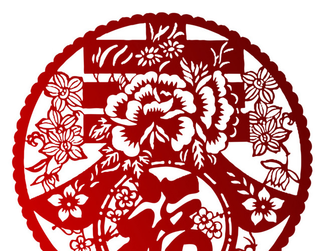 红色新年春字窗花剪纸免扣素材