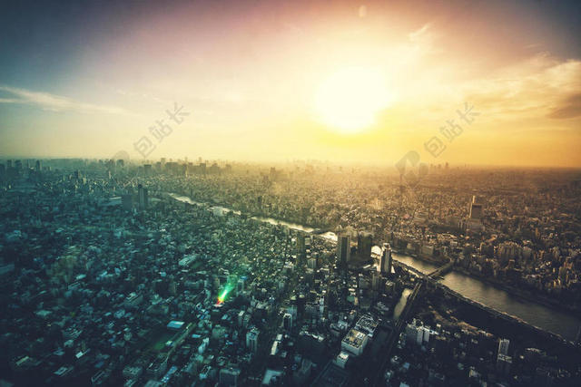 摄影唯美夕阳下的城市风景背景图片