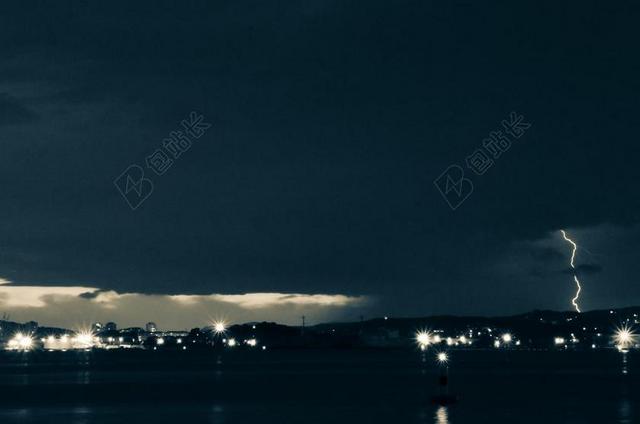 摄影自然夜景闪电和灯光背景图片