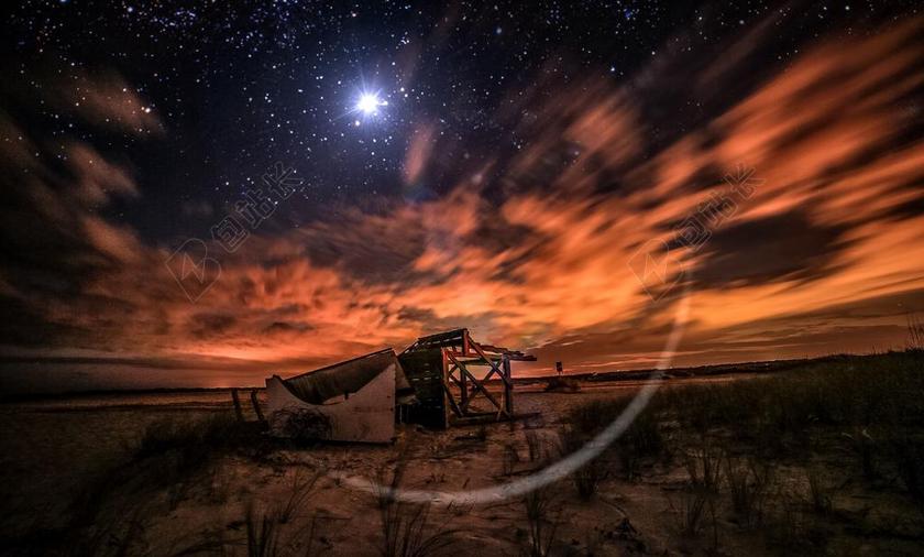 广告时尚繁星下的夕阳景色背景图片