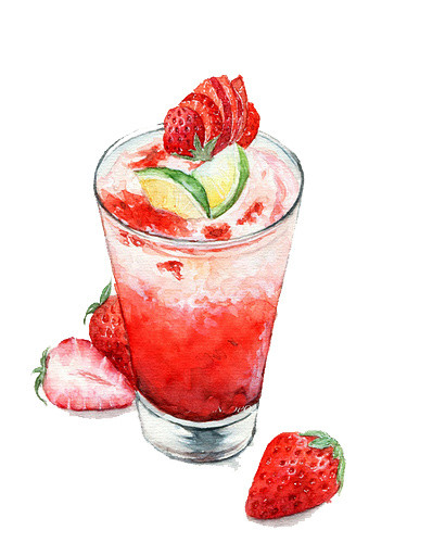 冰爽夏日果汁饮品手绘水彩插画素材