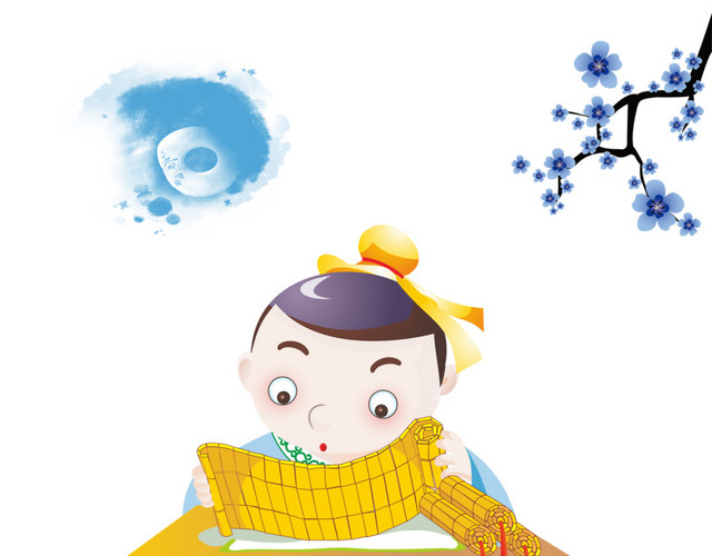 手绘卡通古人学习素材