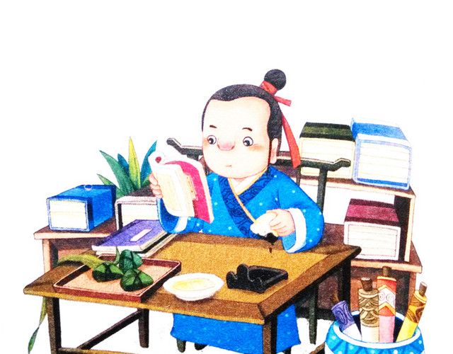 手绘卡通古人学习素材