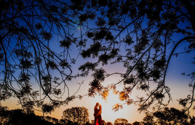 广告唯美夕阳下亲吻的情侣背景图片