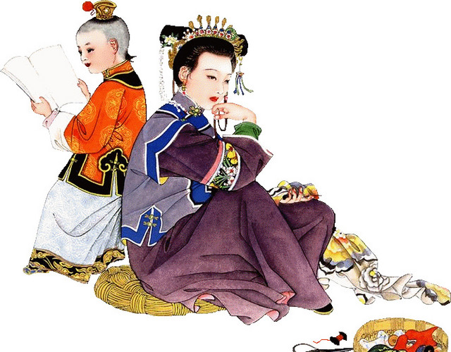 手绘卡通古人学习素材