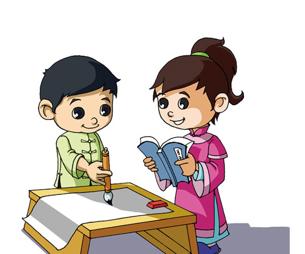 手绘卡通古人学习素材