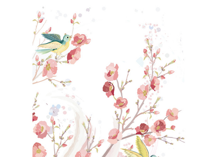 唯美古风水彩梅花桃花背景素材