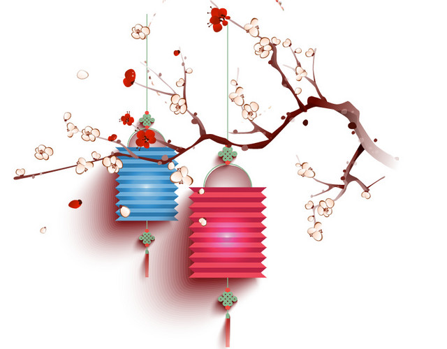 喜庆彩色灯笼中国风梅花背景素材