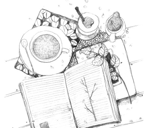 手绘卡通书本素描素材