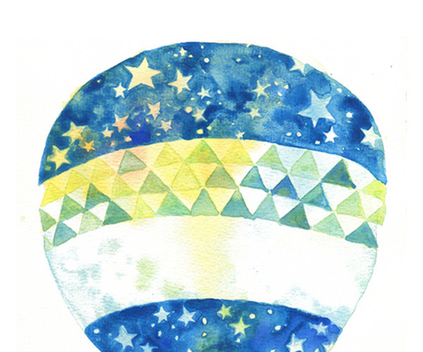 水彩装饰热气球星空矢量素材