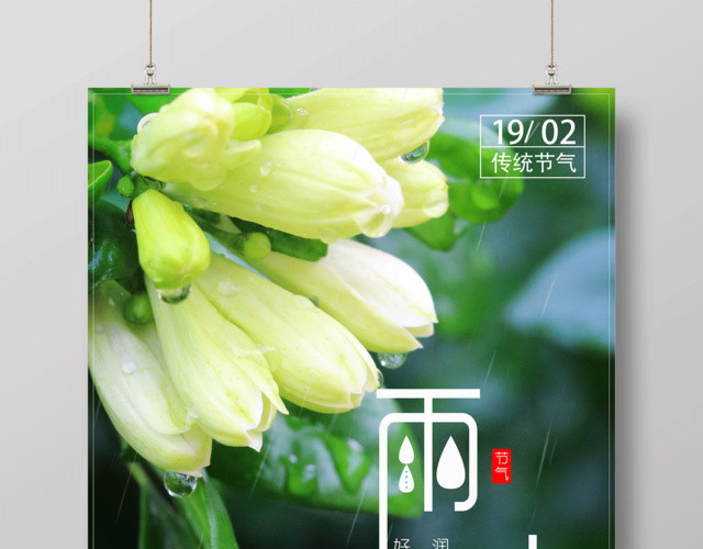 唯美清新配图二十四节气雨水节日海报