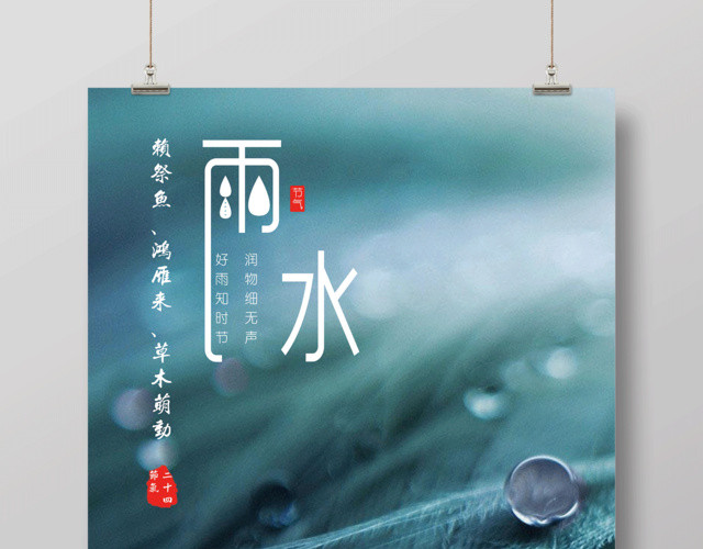 简约二十四节气节日雨水海报设计