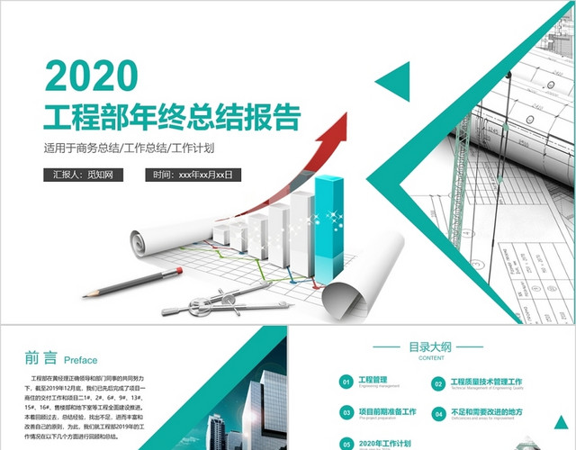 2020绿色大气简约工程部建筑年终总结报告工作计划汇报PPT