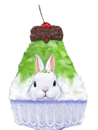 水彩兔子冰激凌素材