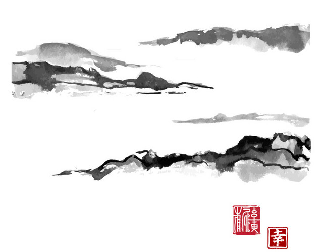 矢量古风水墨江南山风景背景