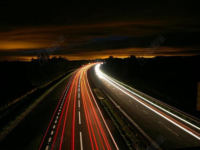 高速公路 - 公路 - 灯 - 长时间曝光 - 夜 - 夜晚 - 道路