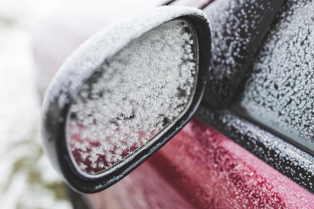 汽车 - 寒冷的 - 冷冻 - 镜子 - 雪 - 汽车 - 冬天
