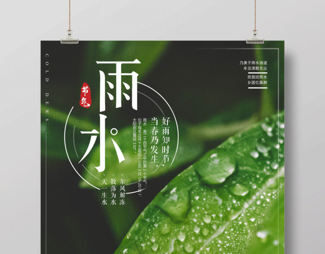 绿色清新二十四节气节日之雨水海报设计