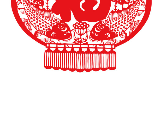 春节红色剪纸福字灯笼