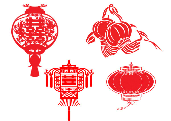 红色喜字剪纸灯笼