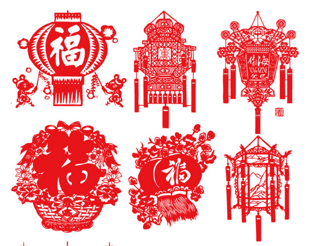 红色剪纸灯笼素材