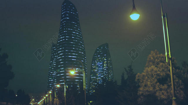 城市商业建筑摩天大楼夜晚灯光景观背景图片