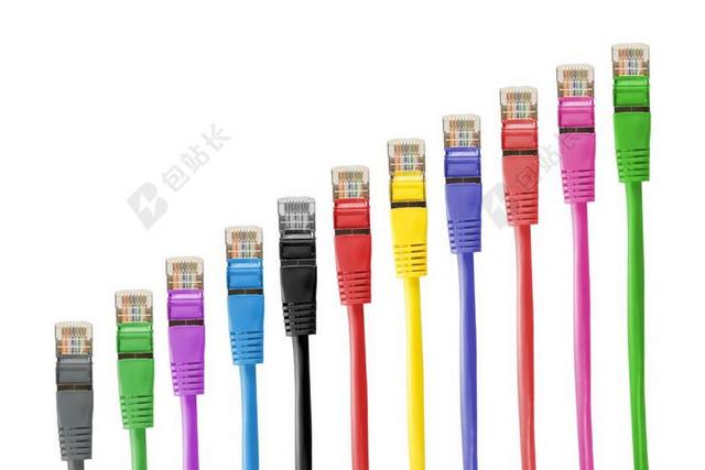 白色彩色以太网连接互联网背景图片
