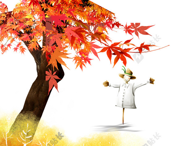 枫叶稻草人插画素材