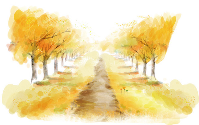 道路两旁的秋树