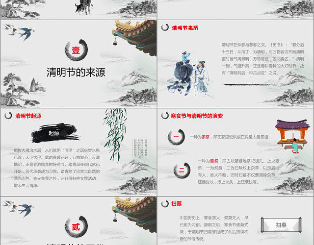 传统节日红色中国风清明节文化习俗PPT模板
