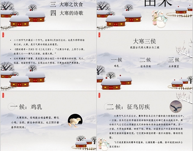 中国风二十四节气大寒传统习俗介绍通用PPT课件模板