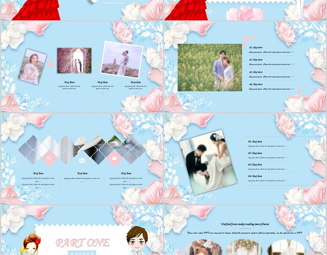 蓝色小清新风格浪漫唯美婚庆婚礼策划PPT结婚PPT模板