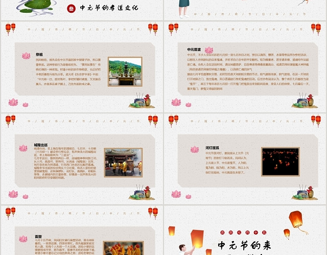 白色古典中国风风格中元节节日介绍PPT模板