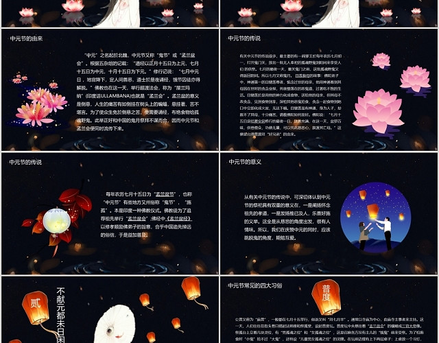 黑色古典中国风风格中元思故中元节节日介绍PPT模板