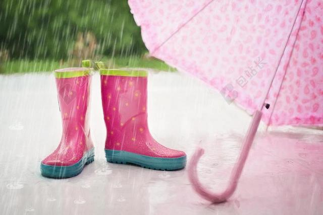 靴子鞋类粉红色雨鞋雨伞背景图片