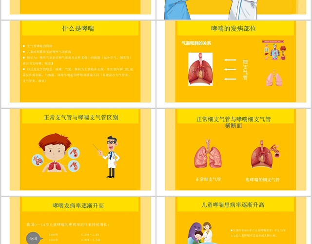 黄色简约5月8日世界防治哮喘日PPT模板