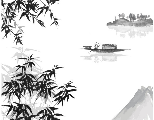 水墨简约清新写意竹子山水免抠素材