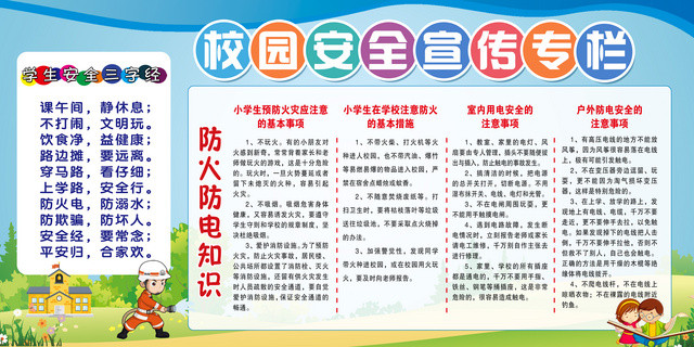 校园安全知识宣传栏防火防电知识学生安全展板