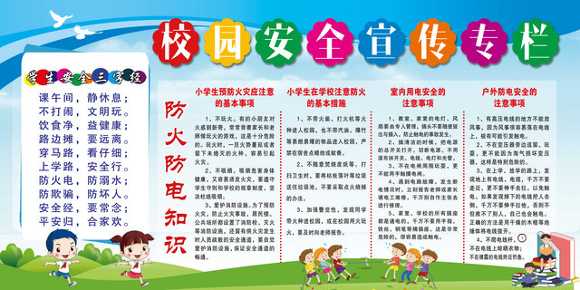 中小学安全教育日校园安全展板校园安全宣传专栏防火防电知识