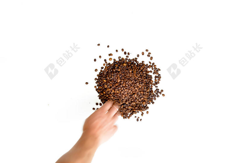 摄影简约手指搅拌咖啡豆背景图片