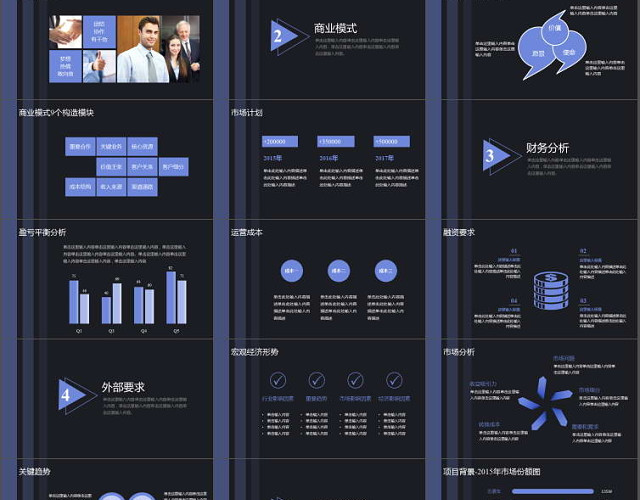 蓝黑高端企业商业计划书PPT模板
