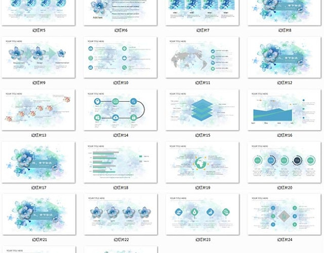 清新唯美水彩花朵动态PPT模板