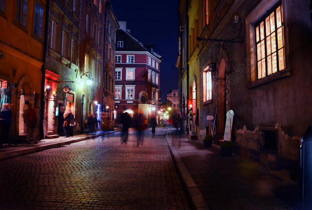 紫灰建筑纹理夜晚的街道背景图片