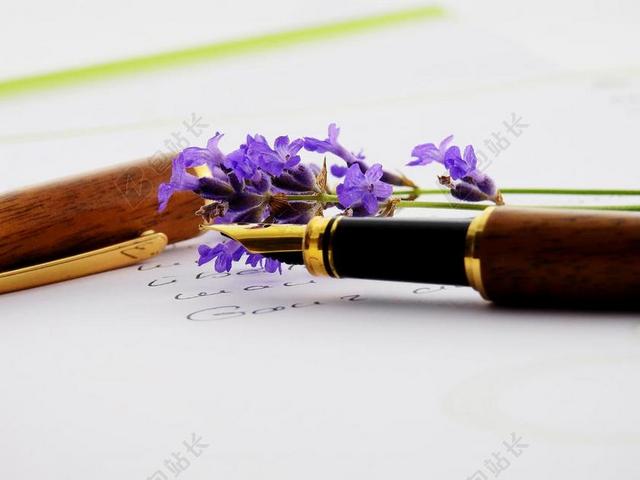 紫色植物花朵装饰钢笔文字书写写作创作礼物背景图片