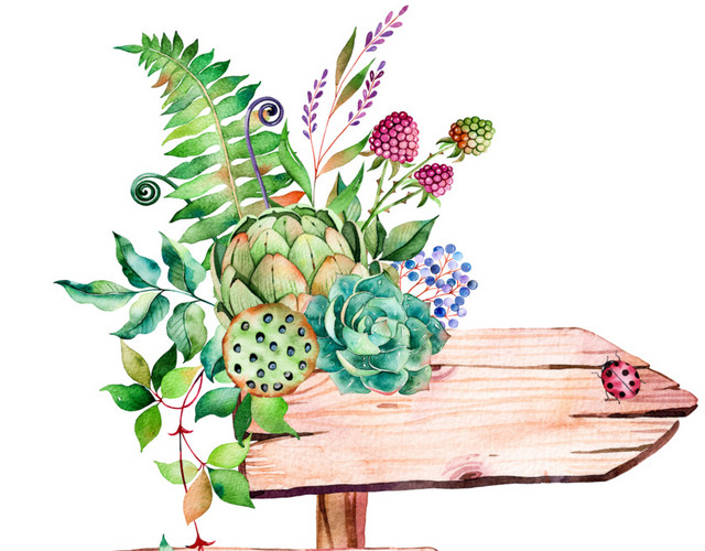 卡通木质指示牌水彩插画