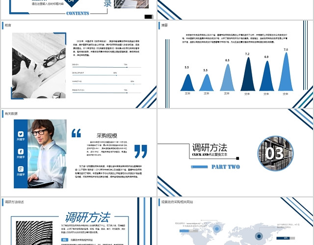 蓝色简约大气调研报告汇报PPT模板